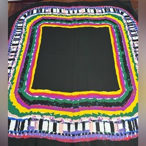 Black Multicolored Geometric Square Scarf Fabric